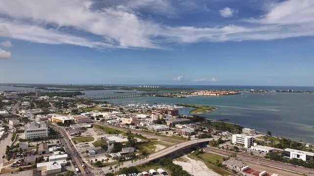  Aerial View of Downtown Fort Pierce, Florida with Indian River Lagoon and Bridge&rdquo;