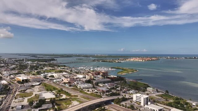 Aerial View of Fort Pierce, Florida Coastline on a Sunny Day with Blue Sky and Waterways&rdquo;