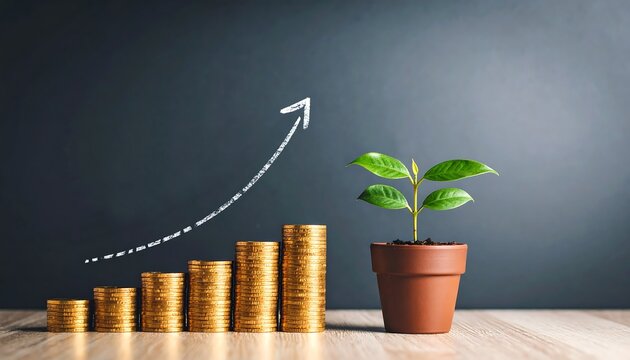 Conceptual image of money growing like a plant showing financial progress
