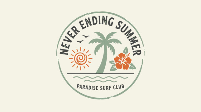 A vibrant circular design evoking endless summer days and tropical island vibes