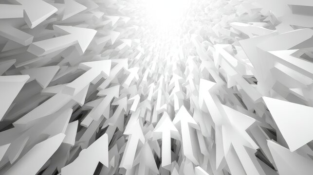 White arrows converging into bright light representing growth progress and innovation concept