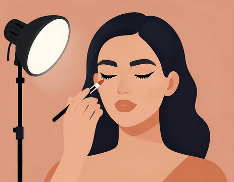Bold Woman with Artistic Makeup Displaying Striking Colors and Unique Patterns, Eliciting Confidence and Creativity Under Studio Lighting