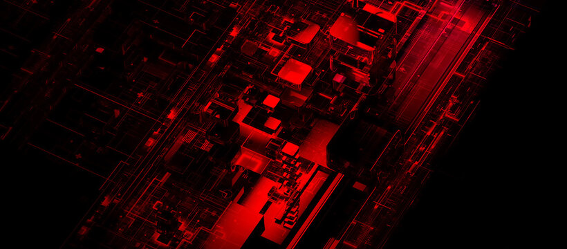 Cybersecurity cyber attack network security digital threat concept with abstract technology infrastructure. Hacking, cyber warfare, data security, network intrusion, threat detection. 3D