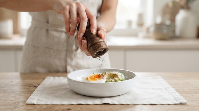 Person Grinding Black Pepper Over Dish for Flavor Enhancement
