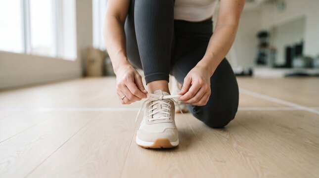 Close-up of hands tying sneaker laces for active lifestyle