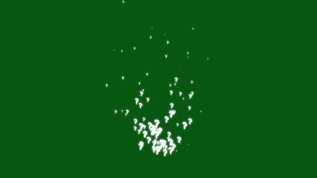Animation of many white question marks moving on green screen, glowing question symbols, confused doubts effect, chroma key motion graphic animation, 4k background
