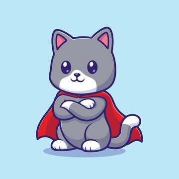 Cute Heroic chibi cat in red cape Animal