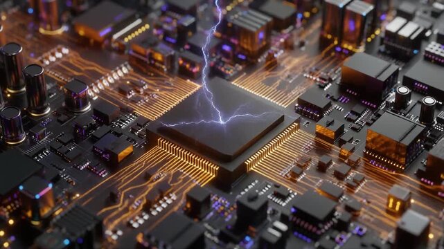 Futuristic CPU Processor with Electric Spark - Advanced Technology Circuit Board