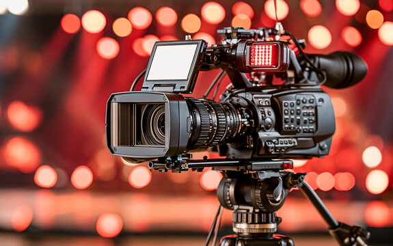 professional video camera with stream at a concert, live broadcast of the press conference stream to the Internet.