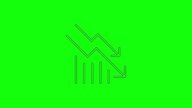 Financial crisis down trend line chart and declining arrows vector animation on green screen background