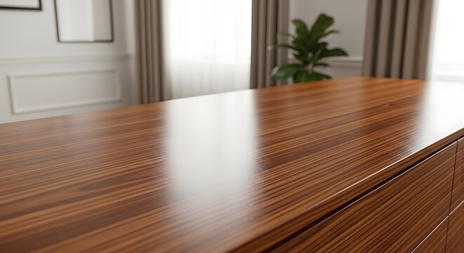 Premium Wooden Furniture Surface After Professional Polishing Treatment with Smooth Glossy Finish and Natural Wood Grain
