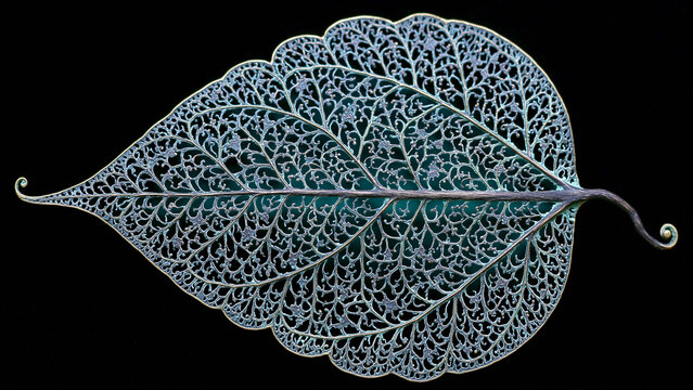 Intricate Skeleton Leaf: A delicate, ethereal skeleton leaf, with its veins forming a lace-like pattern, floats against a dark background, showcasing the beauty of nature's intricate design.