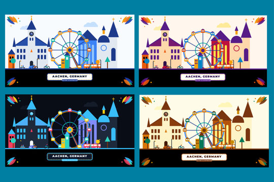 Modern flat design city landmark illustration inspired by Aachen Germany