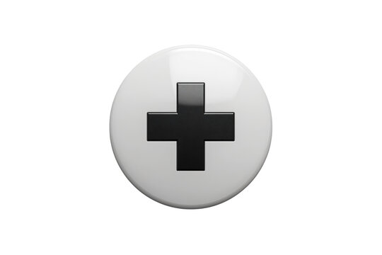 Black plus symbol on white circular button