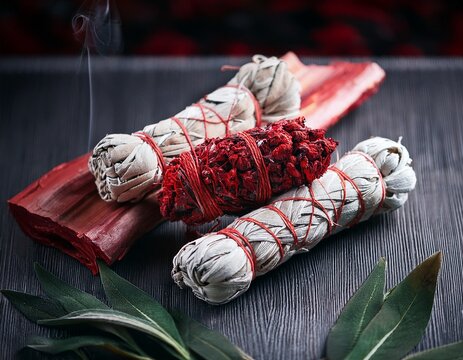 red sage bundle white sage herb leaves with dragon s blood tree red resin smudging ritual for purification