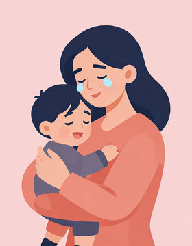 Joyful Embrace Between Mother and Child in Sun-kissed Park, Celebrating Unbreakable Bond and Heartfelt Laughter