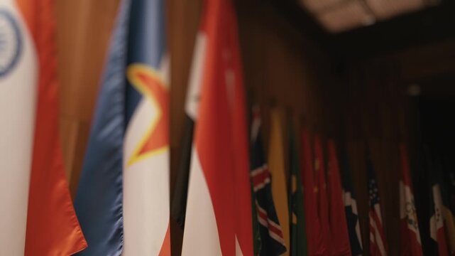 International Flags Hanging in Interior