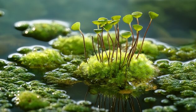 miniature bladderwort plants floating on water surface in natural aquatic habitat