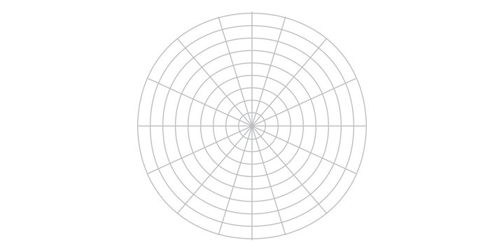 Coaching tool. Polar grid of 10 segments and 5 concentric circles. Circle diagram of lifestyle balance. Wheel of life template. Vector blank polar graph paper. Blank.