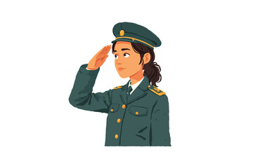 Fototapeta premium Woman Army Officer Saluting with Determined Expressio isolated