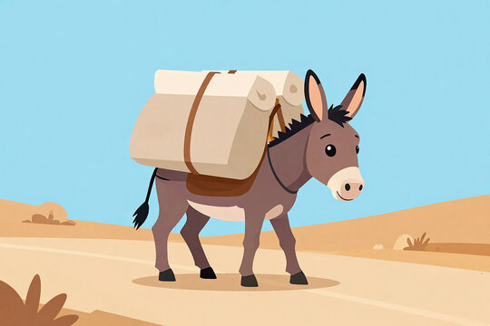 Rustic Donkey Supplies Lined Up Along Dusty Country Road, Invoking Nostalgia of Simpler Times Amidst a Warm Dusty Landscape