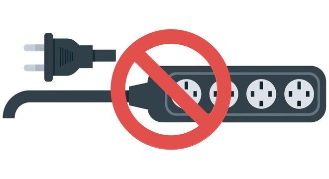 Electrical plug with power strip prohibition symbol flat vector illustration
