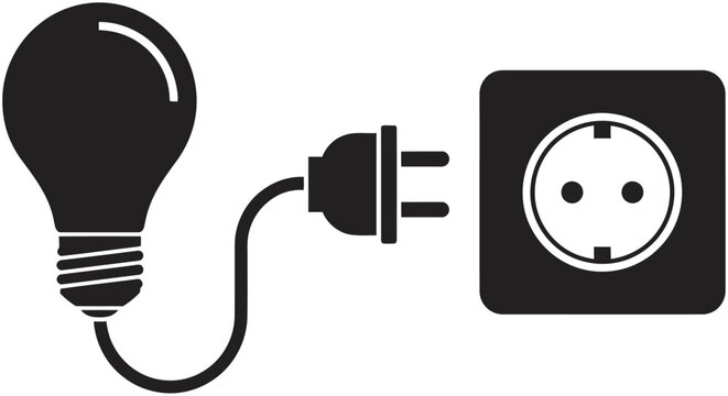 Lightbulb plug and electrical outlet silhouette on a white background