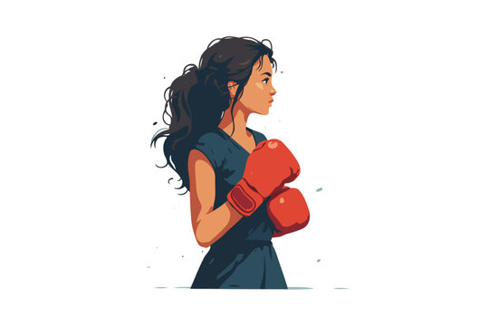 Woman wearing boxing gloves isolated