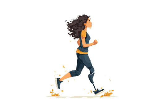 Woman with prosthetic leg runing isolated