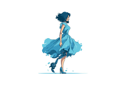 Woman with prosthetic leg dancing isolated