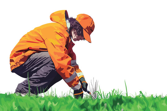 woman working in garden isolated illustration
