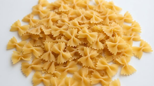 A pile of dry uncooked farfalle bow tie pasta noodles ready for cooking a delicious healthy italian meal dish