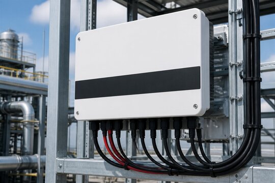 Electrical junction box with cables mounted on industrial piping