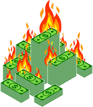 simple burning big pile of stacks of green bank currency cash money dollar bills icon vector isolated on transparent background