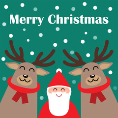 Merry Christmas greeting square card graphic featuring santa claus and reindeer vector illustration. Happy Holiday © Trilly