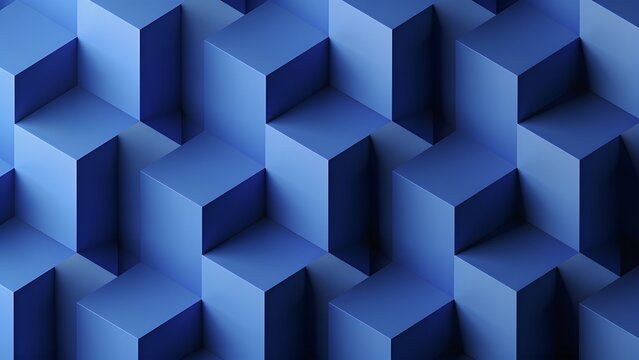 Geometric 3D blue cubes pattern forming an architectural abstract textured surface background with blue cube