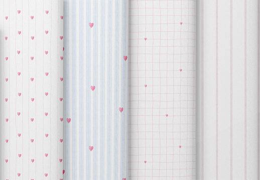 Pastel Watercolor Pattern Template with Seamless Repeat featuring Hand Drawn Stripes, Plaid and Delicate Hearts