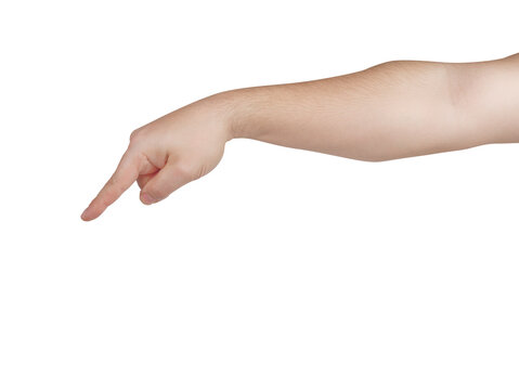 Male Pointing Finger Isolated on white side view. Body language accusing