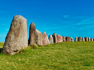 Fototapeta premium Ales stenar stones Ale's Stones Scania Sweden (or Ales stenar in Swedish) is a megalithic monument in Scania in southern Sweden.