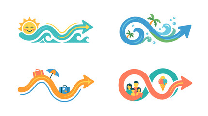Naklejka premium Set of four colorful abstract illustrations representing water flow and movement