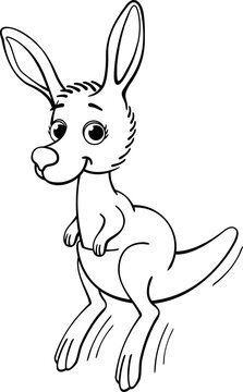 cute happy jumping hopping kangaroo joey cartoon character black lineart for kids coloring activity book vector isolated on transparent background