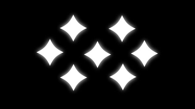 Twinkling stars animation, sparkle twinkling star animation video, flat vector blinking shining light twinkling effect glowing on transparent black screen background. 4K