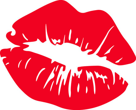 simple classic red kiss lips lipstick mark icon symbol vector isolated on transparent background