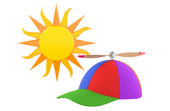 Colorful propeller hat with sun for summer heat and outdoor fun. 3D rendering