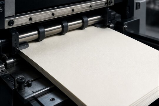 Paper stack feeding into industrial printing press machine