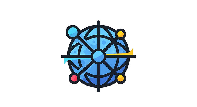 Abstract global connectivity icon featuring stylized circular network nodes with vibrant geometric line art design