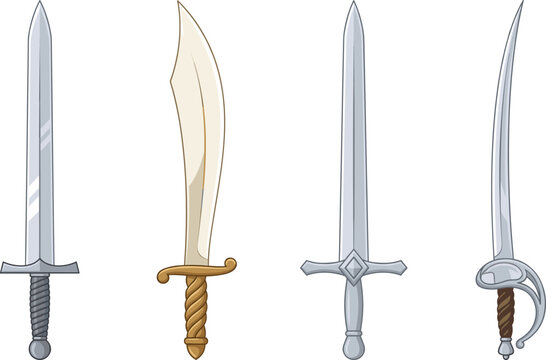 Set of four medieval fantasy swords and sabers vector illustration for RPG game design
