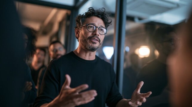 Confident Businessman Leading Presentation During Creative Team Meeting