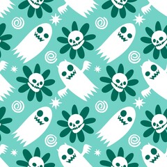 Halloween ghost seamless cute cartoon pattern for wrapping paper and fabrics and kids clothes print and packaging