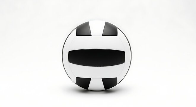 Minimalist black and white volleyball isolated on solid white background for professional sports equipment design